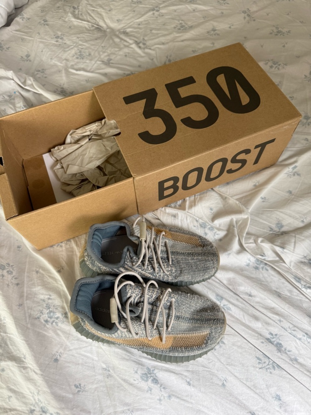 adidas Yeezy Boost 350 V2 — Grey and Tan Knit Sneakers